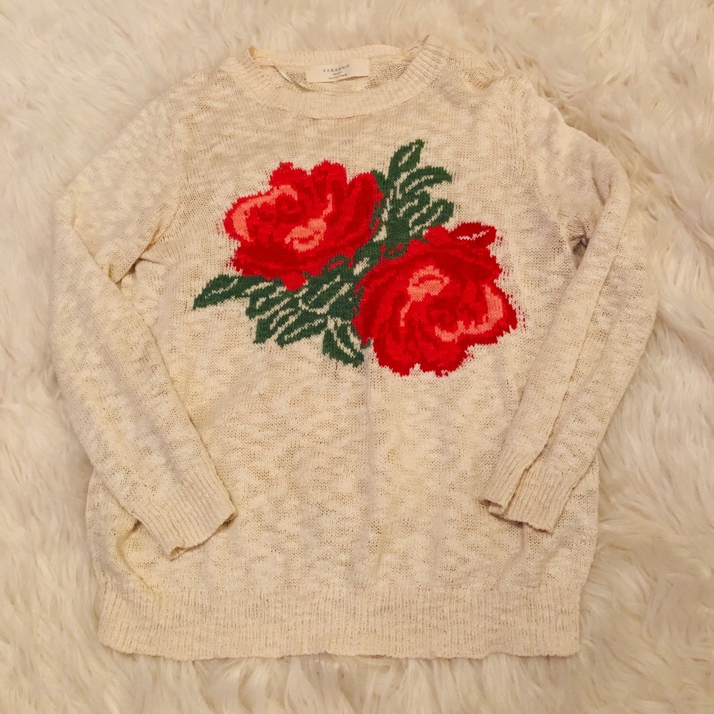 Zara Knit Rose Blouse size Small